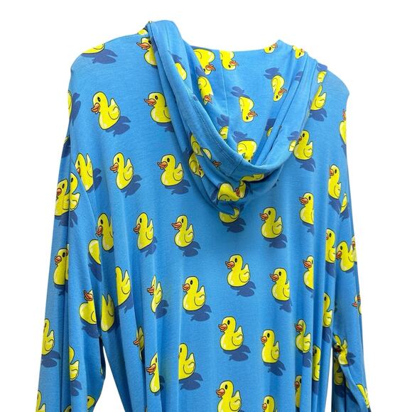 MeUndies Hooded Robe Blue Yellow Duck Unisex S / M Micromodal Pockets Belt - Picture 1 of 11